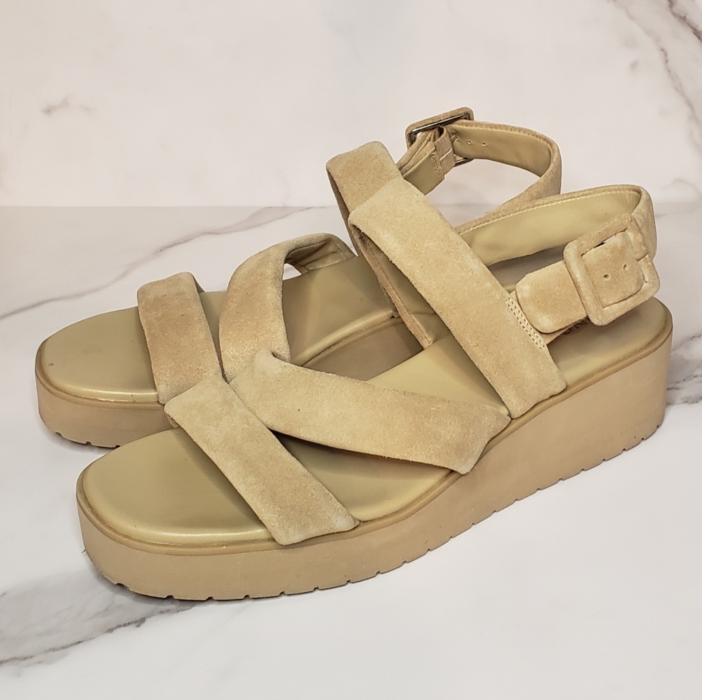 Vince Skylar Suede Wedge Slingback Sandals in Neutral Size 9.5